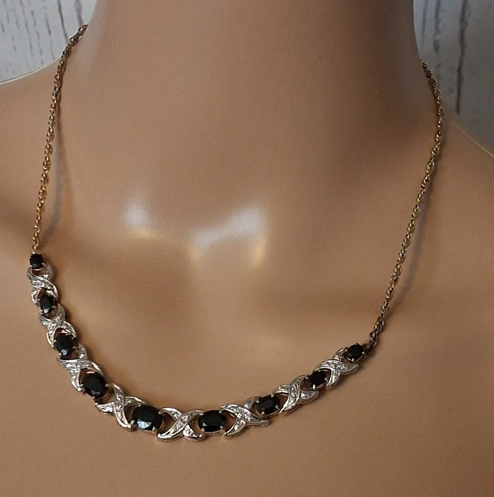 Vintage 10K Gold Vermeil XOX Design Necklace With Sapphires And Diamonds